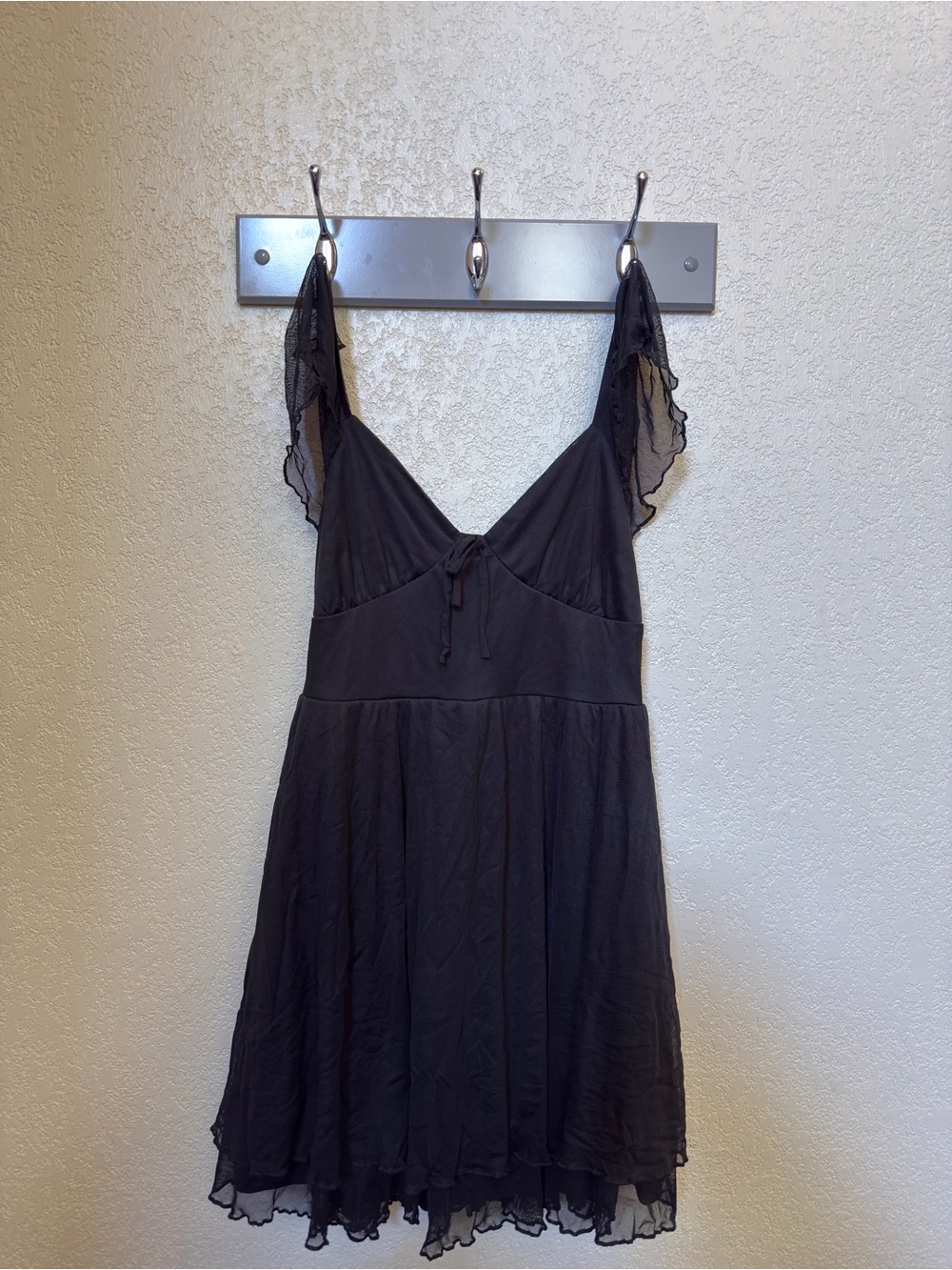 Goth fairy wild fable Black Mini Dress with Fluttering Mesh Straps
